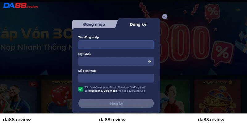 Các bước đăng ký tài khoản tại Da88