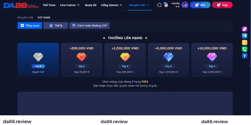 Khuyến mãi Vip tại nhà cái Da88